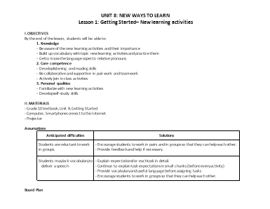 Giáo án Tiếng Anh Lớp 10 (Global review) - Unit 8 New ways to learn - Năm học 2022-2023